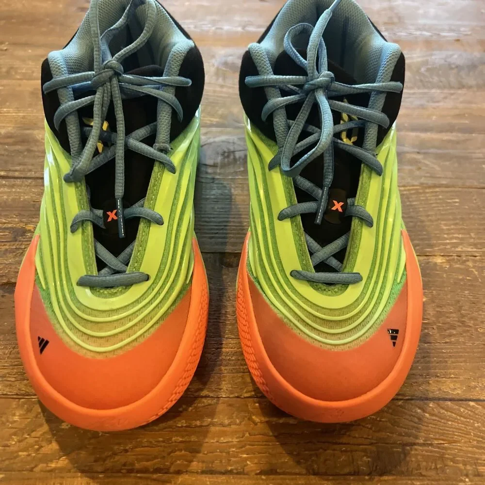 Adidas Dame X Kids Low Top Basketball Sneakers Lime/Coral/Blue US 5.5 EUC